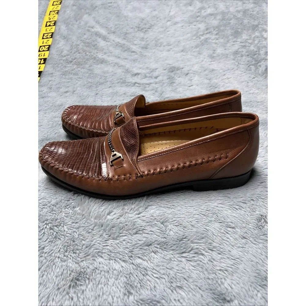 Johnston Murphy Shoes Men's 9.5 W Handcrafted Genuine Lizard Brown Oxfords Spain